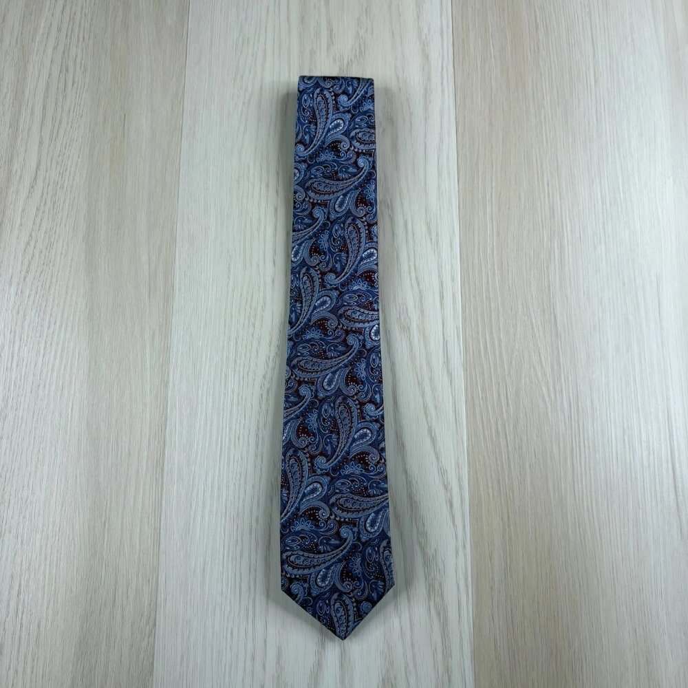 Hugo Boss Mens Purple & White Paisley Print Silk Office Wear Tie 60x3 Inches